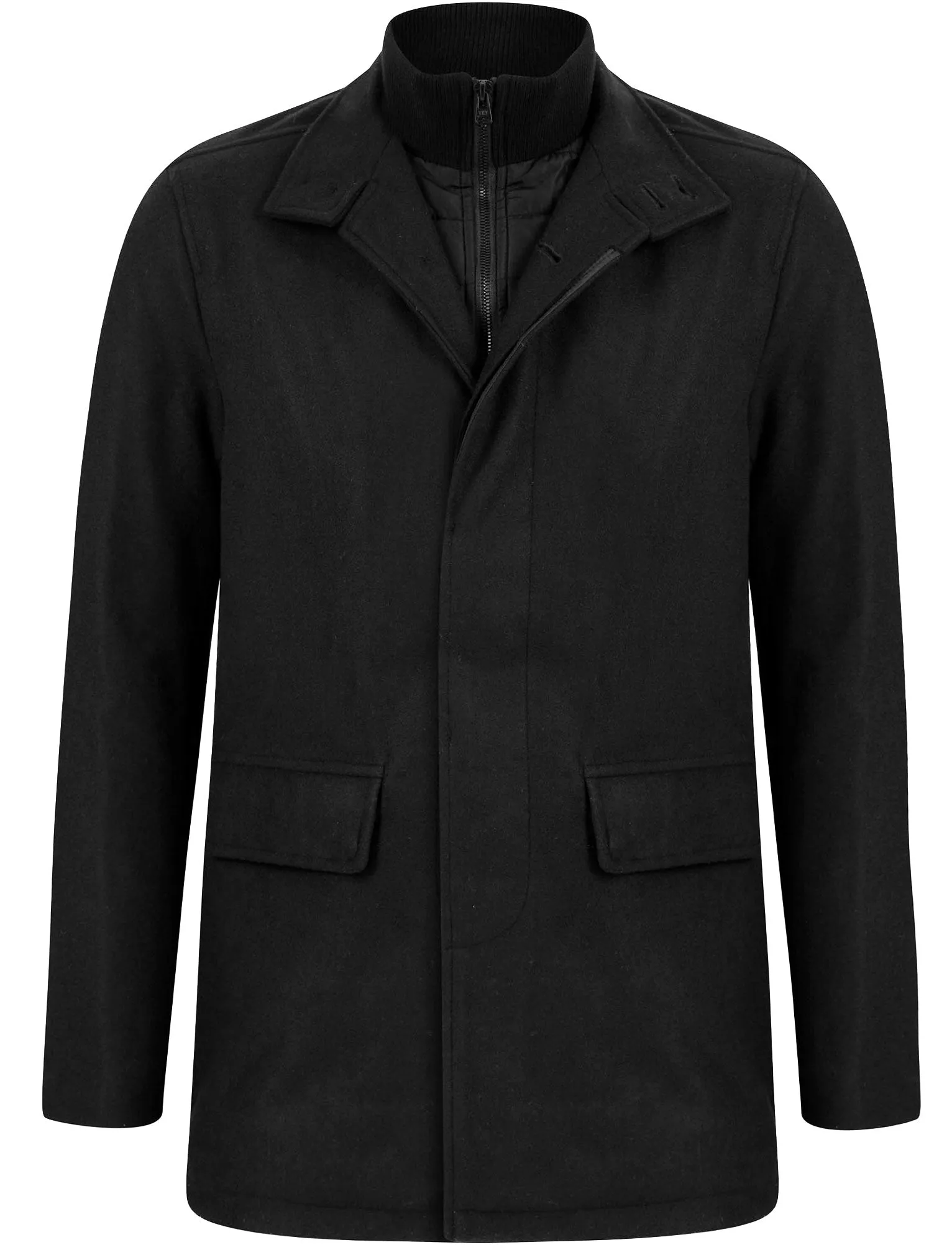 Tulum Wool Look Notch Collar Tailored Coat with Quilted Mock Insert in Black - Tokyo Laundry sold by Tokyo Laundry