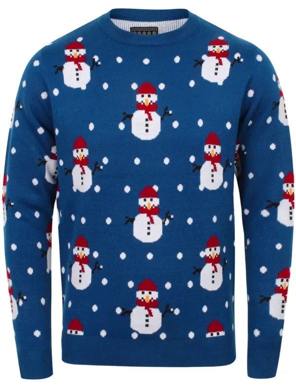 Snowball Novelty Christmas Jumper In Sapphire - Season's Greetings sold by Tokyo Laundry