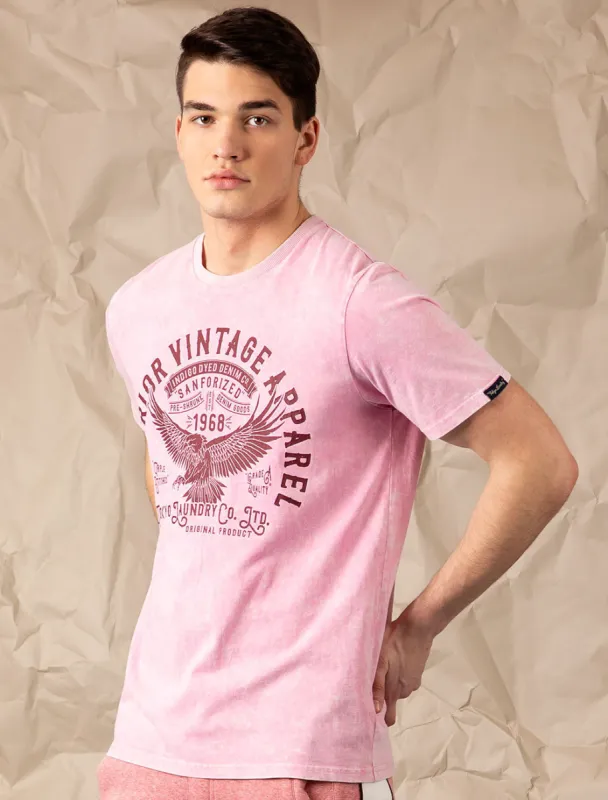 Springfield 2 Motif Acid Wash Cotton Jersey T-Shirt In Pink - Tokyo Laundry sold by Tokyo Laundry