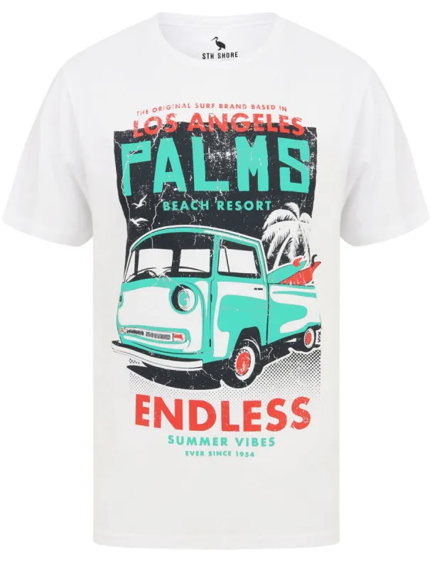 Palms Van Motif Cotton Jersey T-Shirt in Optic White - South Shore sold by Tokyo Laundry