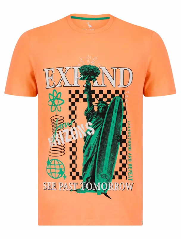 Horizons Motif Cotton Jersey T-Shirt in Papaya Punch - South Shore sold by Tokyo Laundry