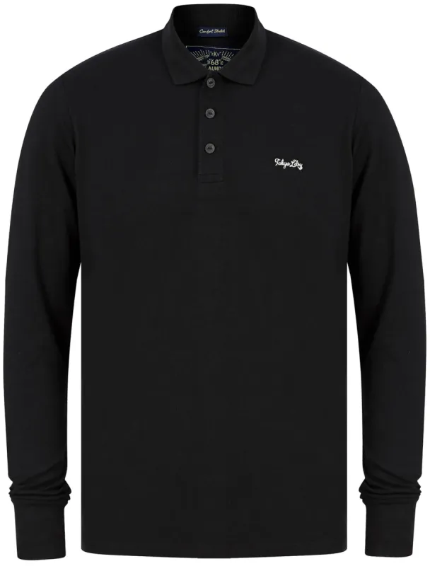 Seathwaite Long Sleeve Cotton Pique Polo Shirt in Jet Black - Tokyo Laundry sold by Tokyo Laundry