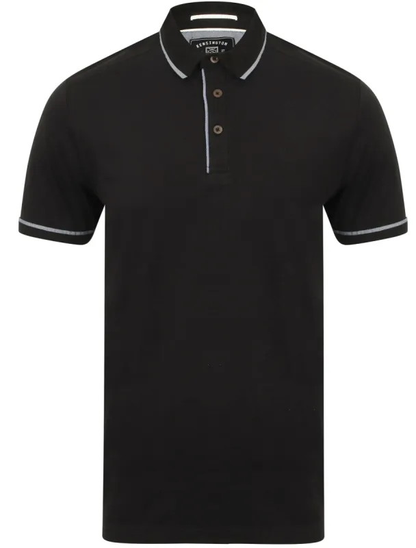 Low Cotton Jersey Polo Shirt with Trims in Black - Kensington Eastside sold by Tokyo Laundry
