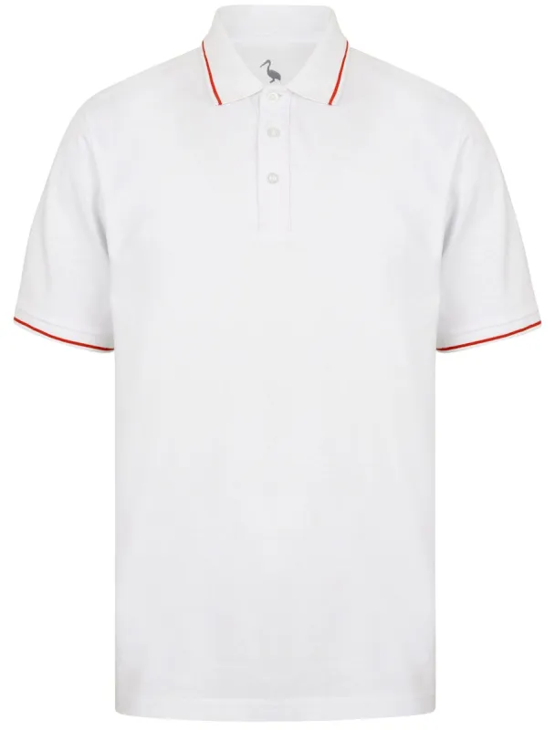 Osten Basic Cotton Pique Polo Shirt With Tipping in Optic White / Red - South Shore sold by Tokyo Laundry