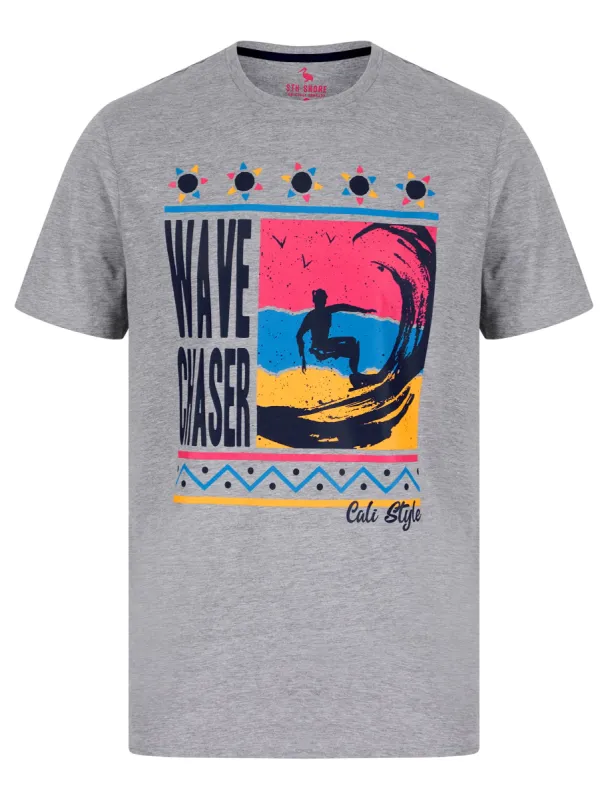 Surf Sil Motif Cotton Jersey T-Shirt in Light Grey Marl - South Shore sold by Tokyo Laundry