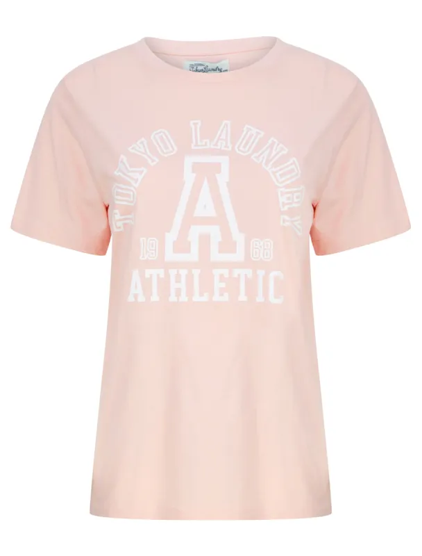 Athletic Motif Cotton Jersey T-Shirt in Peach - Tokyo Laundry sold by Tokyo Laundry