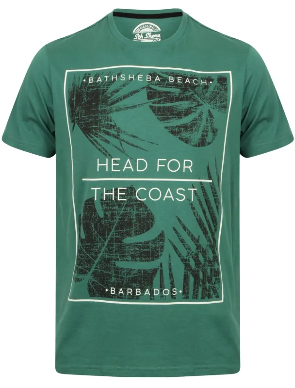 Head For The Coast Cotton T-Shirt In Mallard Green - South Shore sold by Tokyo Laundry