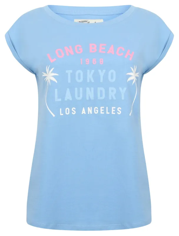 Womens Cotton T-Shirt with Turn-Up Sleeves In Allure Blue - Tokyo Laundry sold by Tokyo Laundry