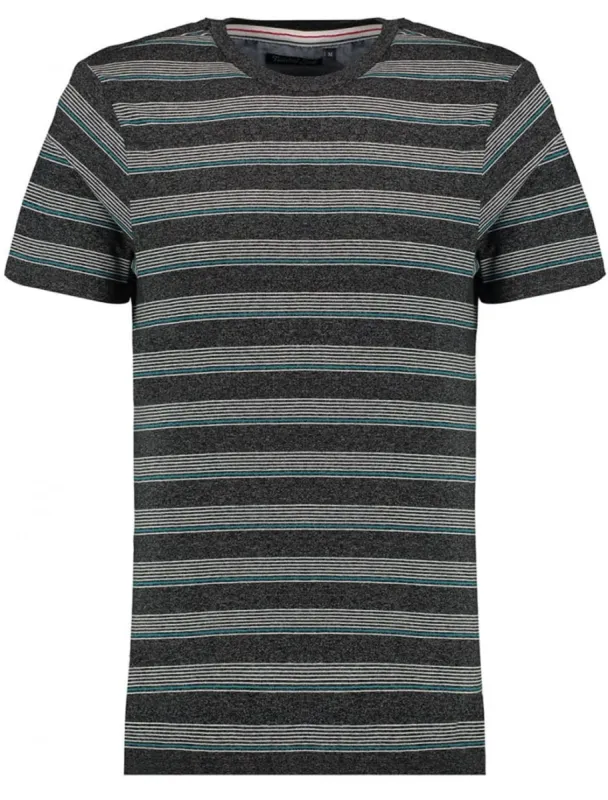 Copolla Stripe Crew Neck T-Shirt with Chest Pocket in Grey sold by Tokyo Laundry