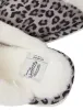 Bogota Faux Suede Mule Slippers with Faux Fur Lining & Trim in Grey Leopard - Tokyo Laundry sold by Tokyo Laundry