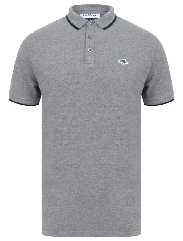 Midhurst 2 Tipped Cotton Pique Polo Shirt In Mid Grey Marl - Le Shark sold by Tokyo Laundry