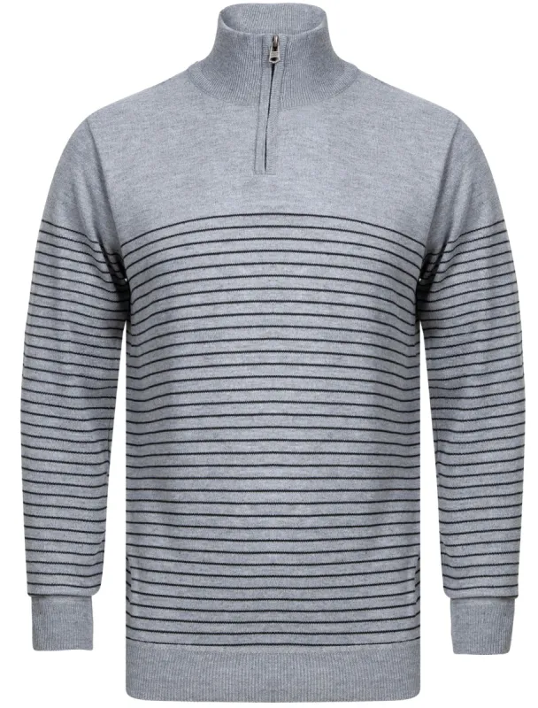 Humphrey Striped Half Zip Neck Knit Jumper in Grey - Kensington Eastside made by Tokyo Laundry