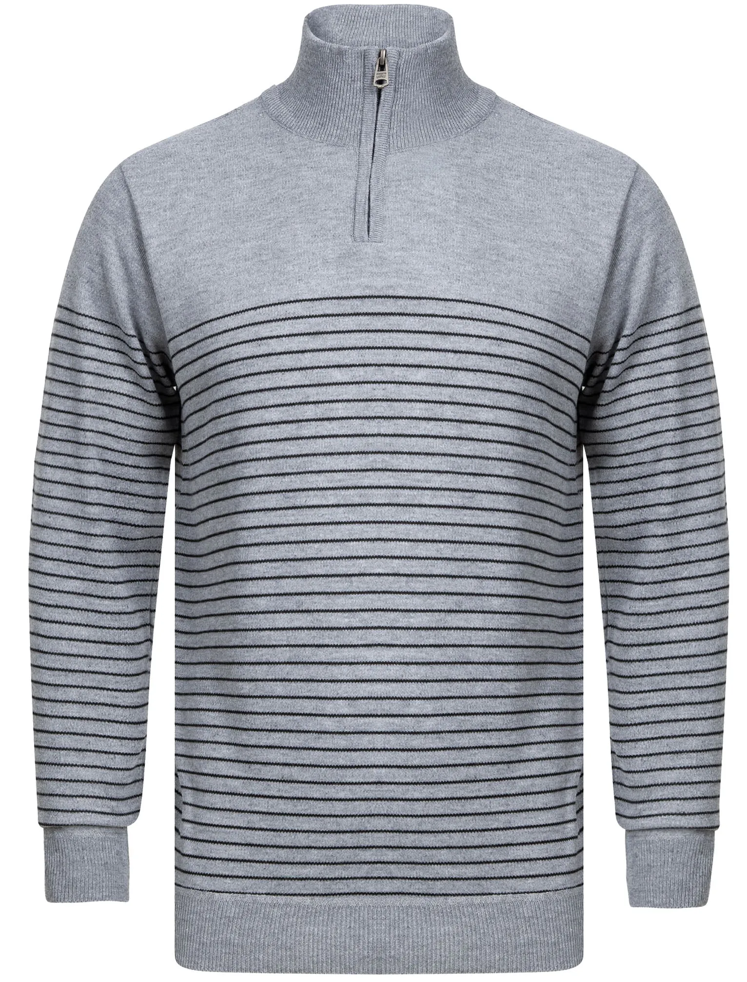 Humphrey Striped Half Zip Neck Knit Jumper in Grey - Kensington Eastside sold by Tokyo Laundry