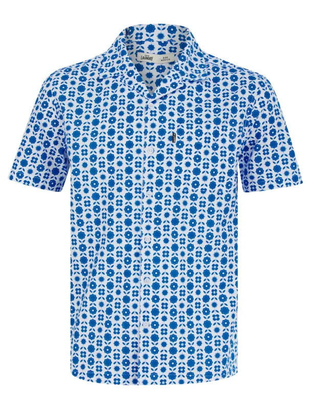 Makalawena Patterned Floral Print Short Sleeve Open Collar Hawaiian Shirt in Super Sonic - Tokyo Laundry sold by Tokyo Laundry