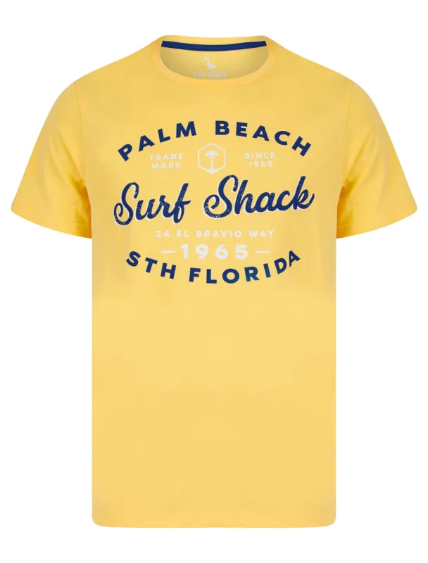 Palm Beach 2 Motif Cotton Jersey T-Shirt in Golden Cream - South Shore sold by Tokyo Laundry