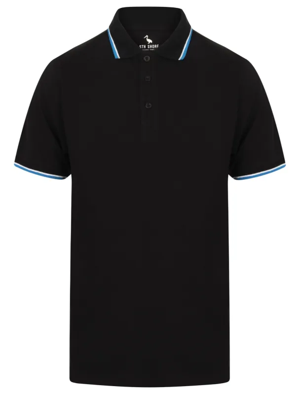 Osten Basic Cotton Pique Polo Shirt With Tipping in Jet Black - South Shore sold by Tokyo Laundry