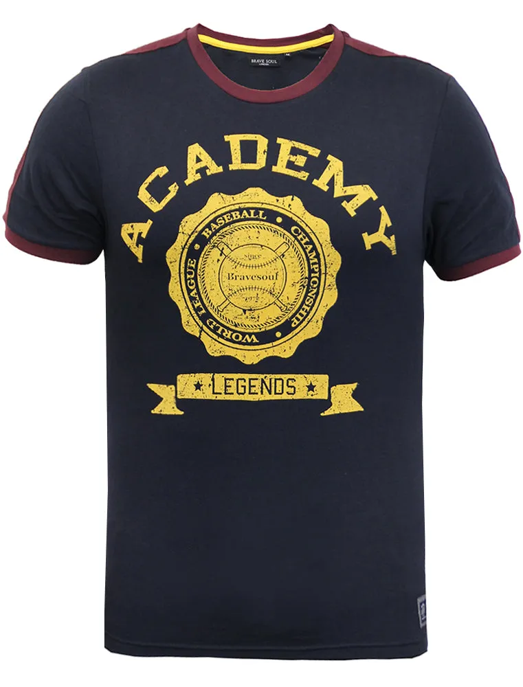 Satori Baseball Motif Crew Neck Ringer T-Shirt in Navy sold by Tokyo Laundry