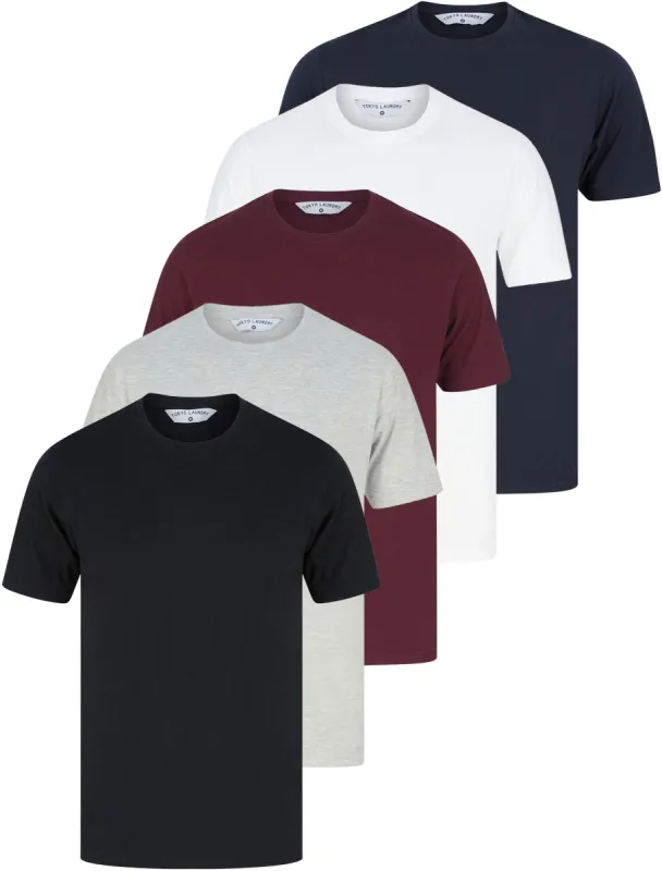 Bilton (5 Pack) Cotton Jersey Basic T-Shirt Set In Wine / Navy / Grey Marl / White / Black - Tokyo Laundry sold by Tokyo Laundry