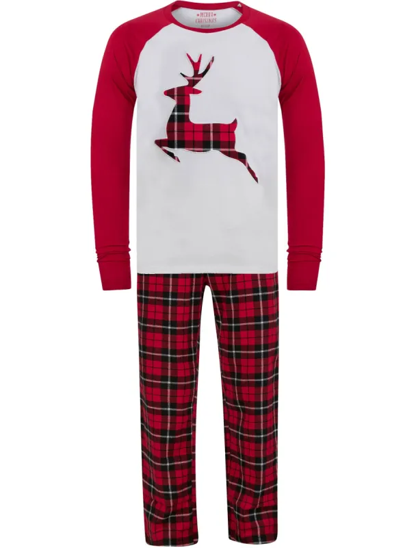 Women's Reindeer Applique 2pc Lounge Pyjama Set in Red / Red Black Check - Merry Christmas sold by Tokyo Laundry