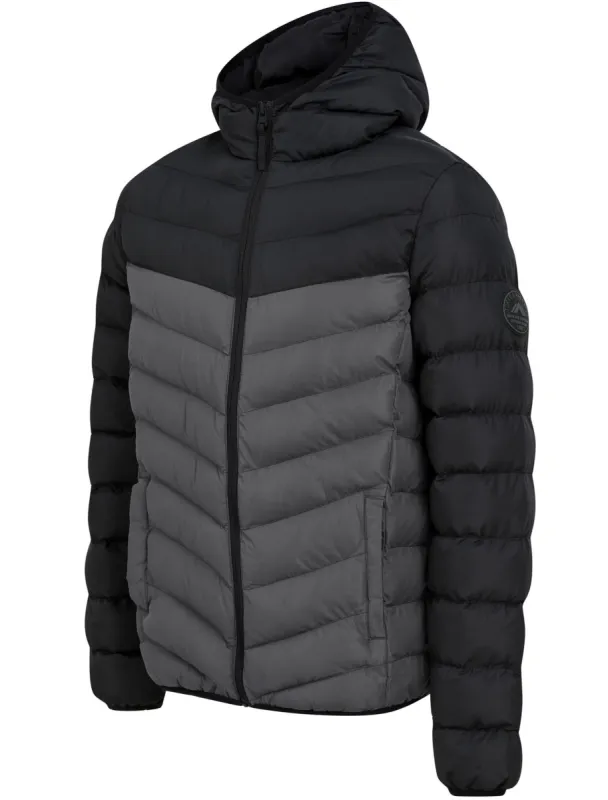 Kanora Colour Block Quilted Puffer Jacket with Hood in Jet Black - Tokyo Laundry sold by Tokyo Laundry