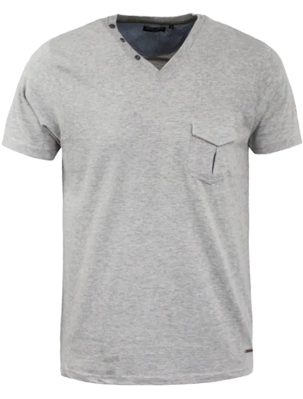 Gregor V Neck  T-Shirt with Chest Pocket in Grey Marl sold by Tokyo Laundry