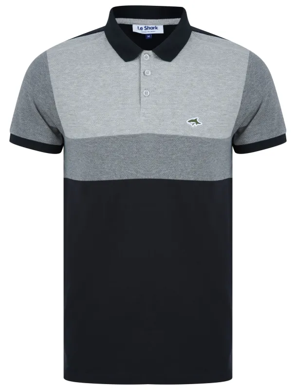 Nathan Colour Block Cotton Pique Polo Shirt in Light Grey Marl - Le Shark sold by Tokyo Laundry