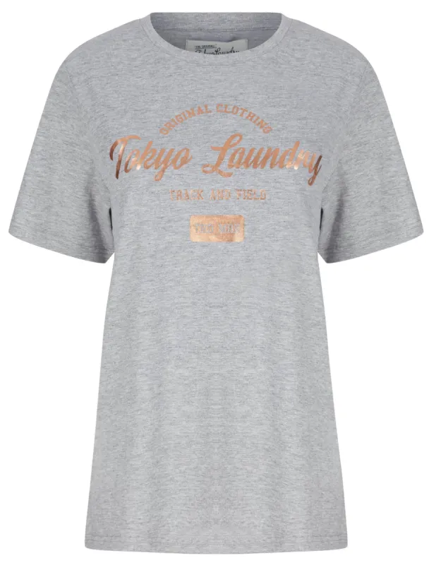 Payton Rose Gold Foil Motif Cotton Jersey T-Shirt in Light Grey Marl - Tokyo Laundry sold by Tokyo Laundry