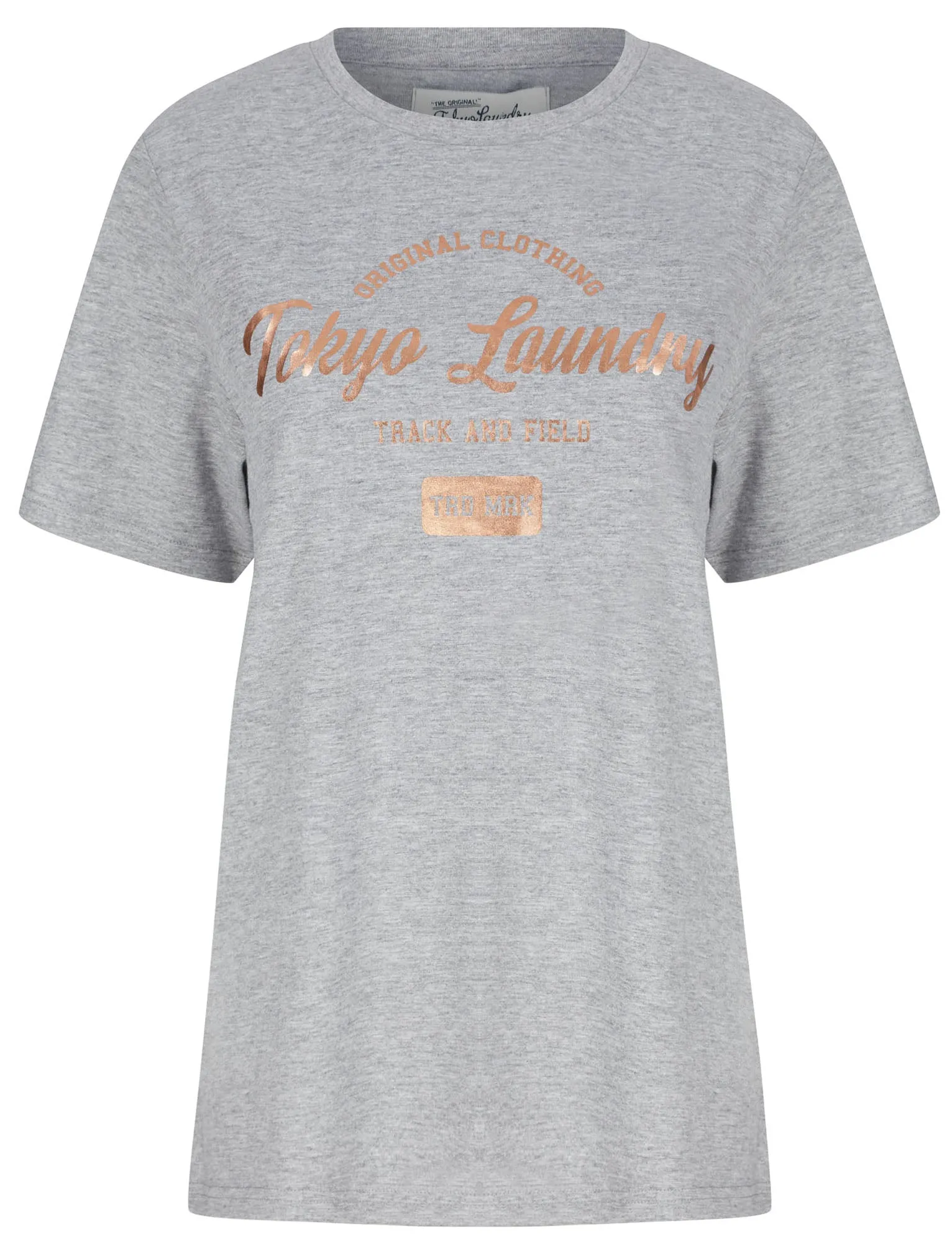 Payton Rose Gold Foil Motif Cotton Jersey T-Shirt in Light Grey Marl - Tokyo Laundry sold by Tokyo Laundry