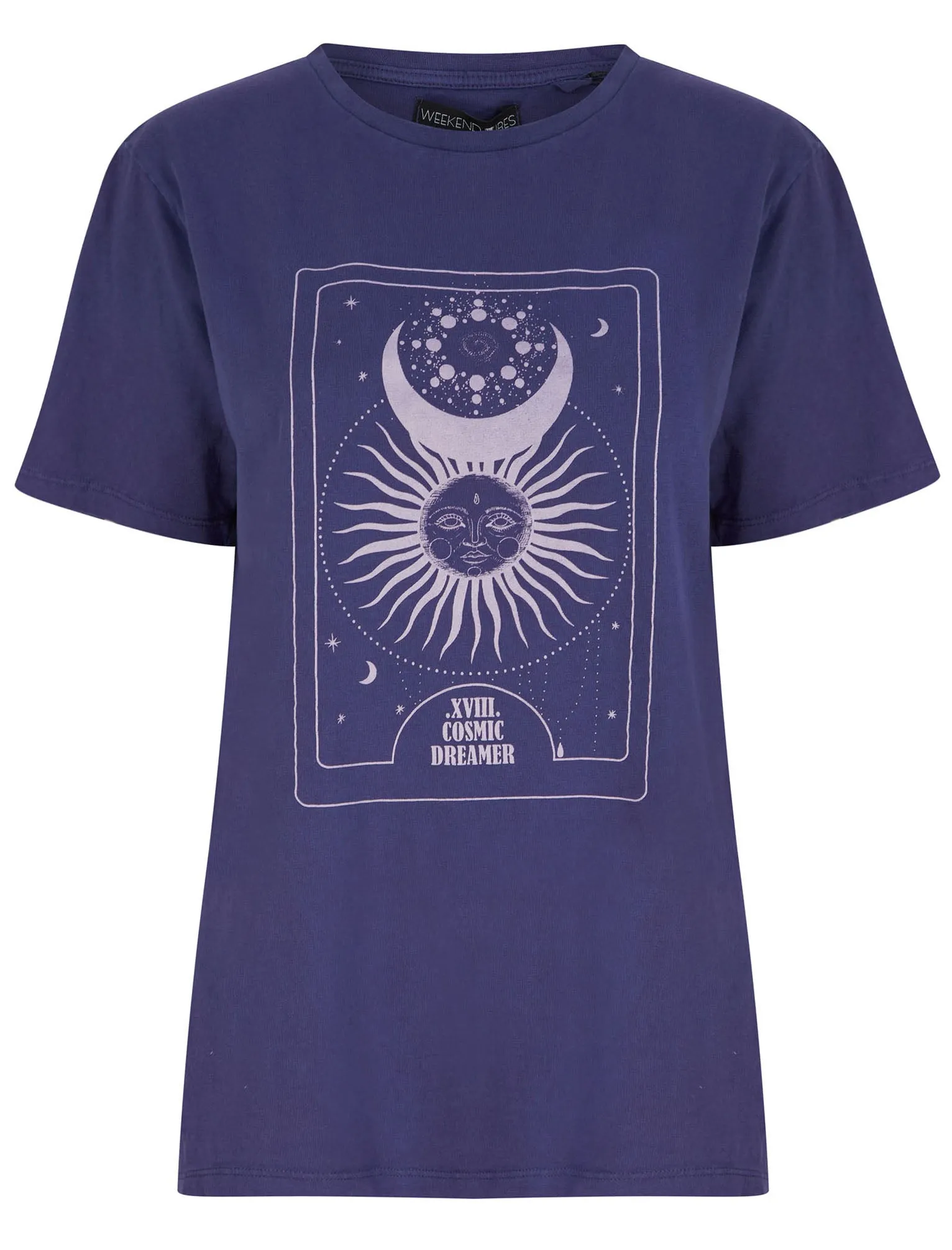 Celestial Motif Acid Wash Cotton T-Shirt in Astral Aura Blue - Weekend Vibes sold by Tokyo Laundry