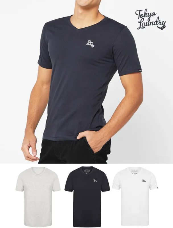 Essentials (3 Pack) V Neck Cotton T-Shirts In Bright White / Heather Grey Marl / Iris Navy - Tokyo Laundry sold by Tokyo Laundry