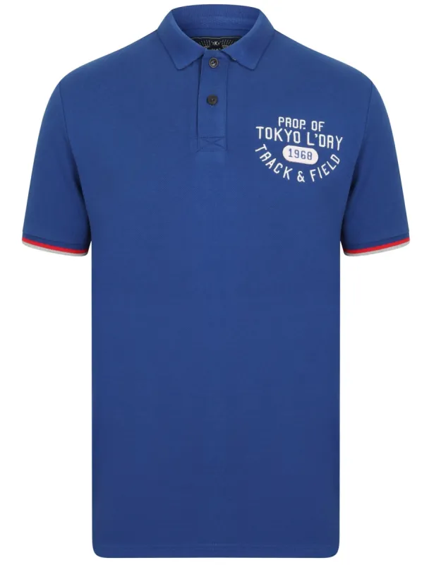 Kaikoura Applique Cotton Pique Polo Shirt in Sodalite Blue - Tokyo Laundry sold by Tokyo Laundry