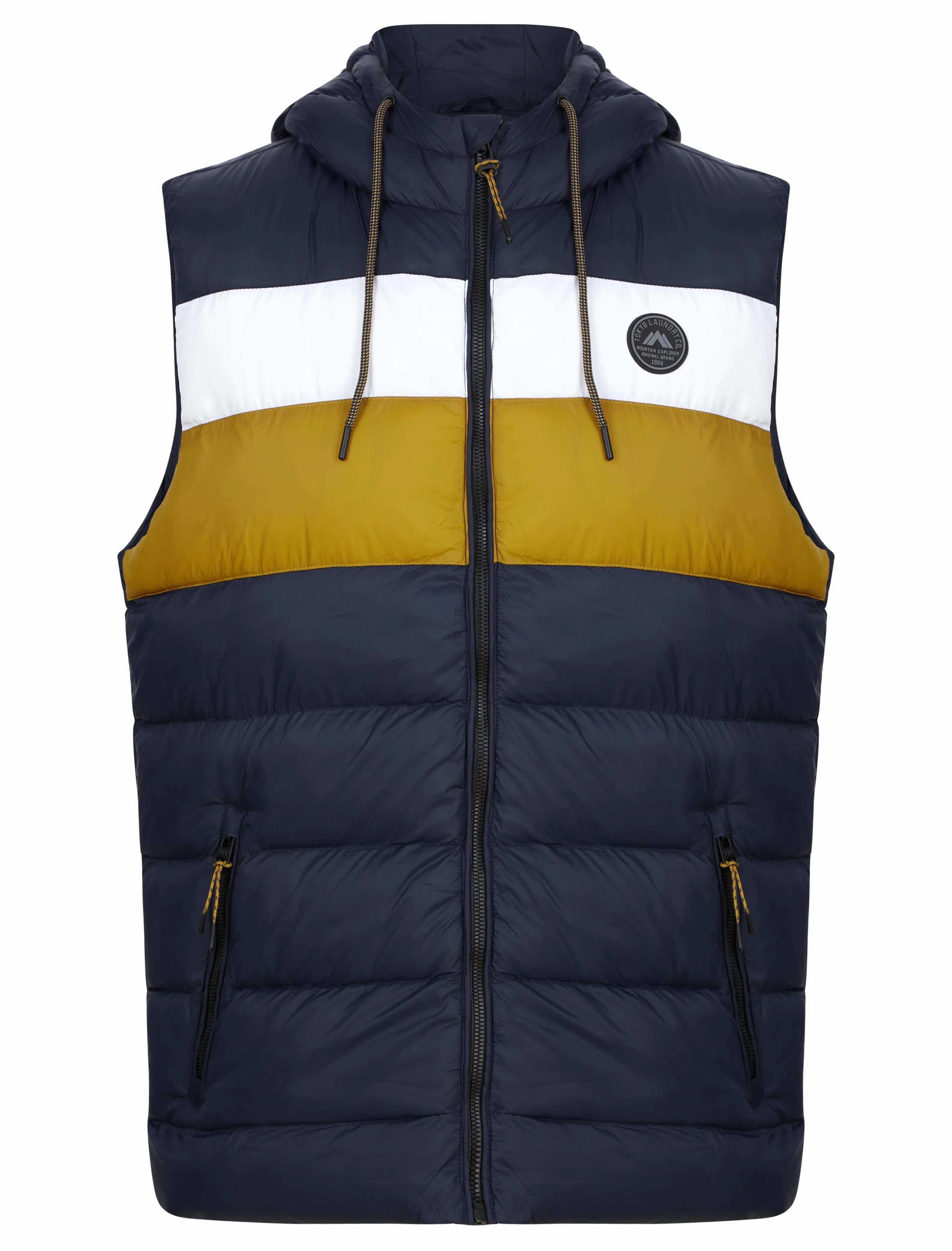 Therius Micro Fleece Lined Quilted Puffer Gilet with Hood in Golden Brown - Tokyo Laundry sold by Tokyo Laundry