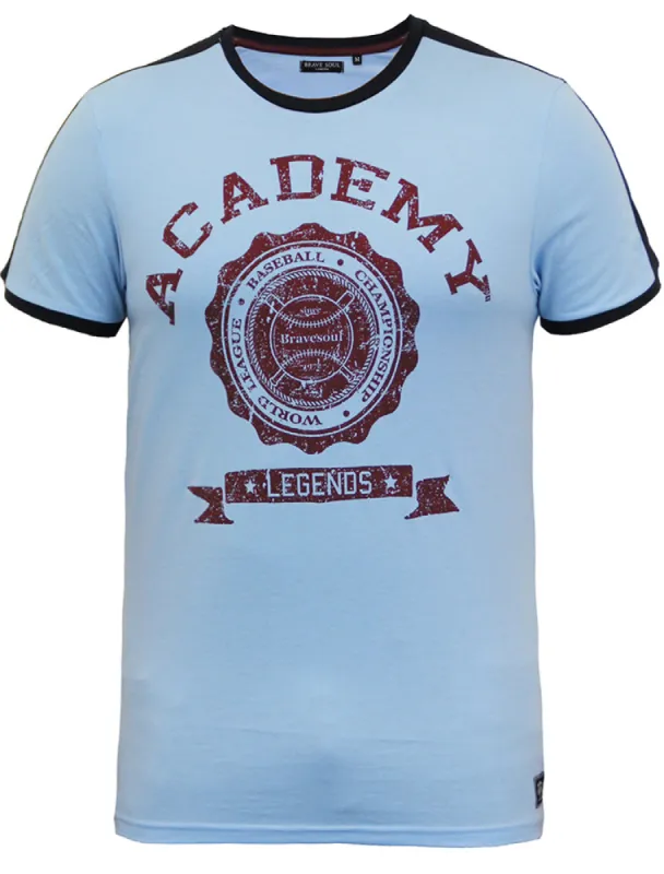 Satori Baseball Motif Crew Neck Ringer T-Shirt in Light Blue sold by Tokyo Laundry