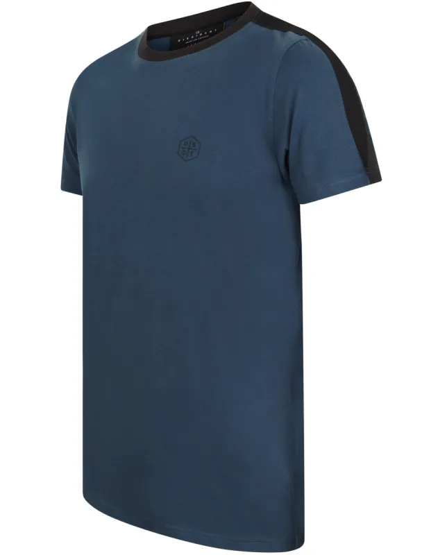 Kara Cotton Jersey T-Shirt with Tape Detail Sleeves In Sargasso Blue - Dissident sold by Tokyo Laundry