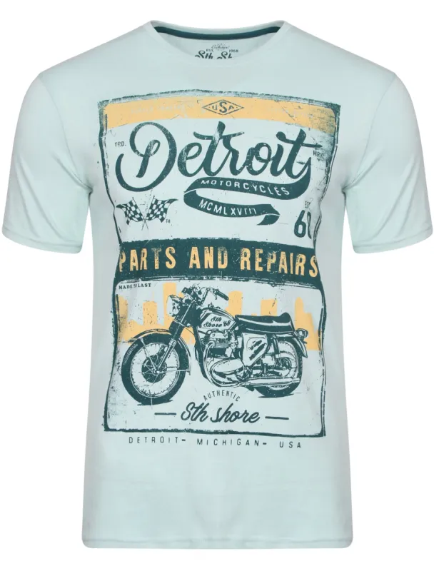 Marty Detroit Motorbike Print T-Shirt in Pastel Turquoise - South Shore sold by Tokyo Laundry
