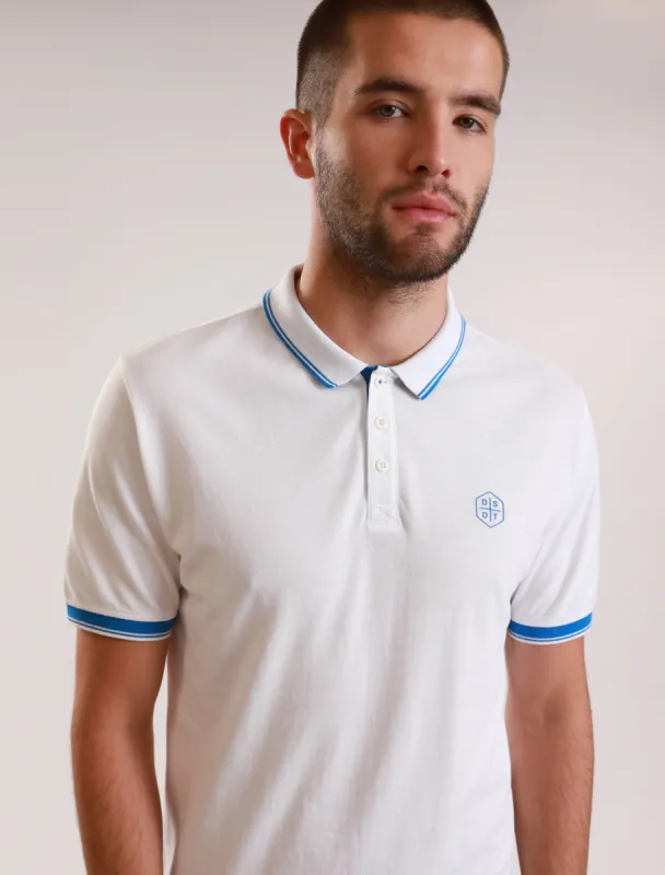 Kenji Cotton Pique Polo Shirt With Tipping in Optic White - Dissident sold by Tokyo Laundry