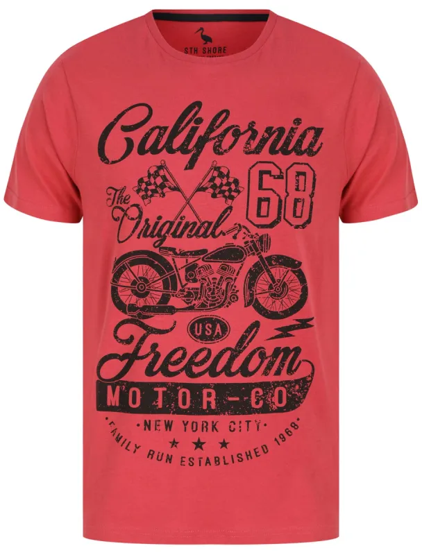 Freedom Motors Motif Cotton Jersey T-Shirt in Garnet Rose - South Shore sold by Tokyo Laundry