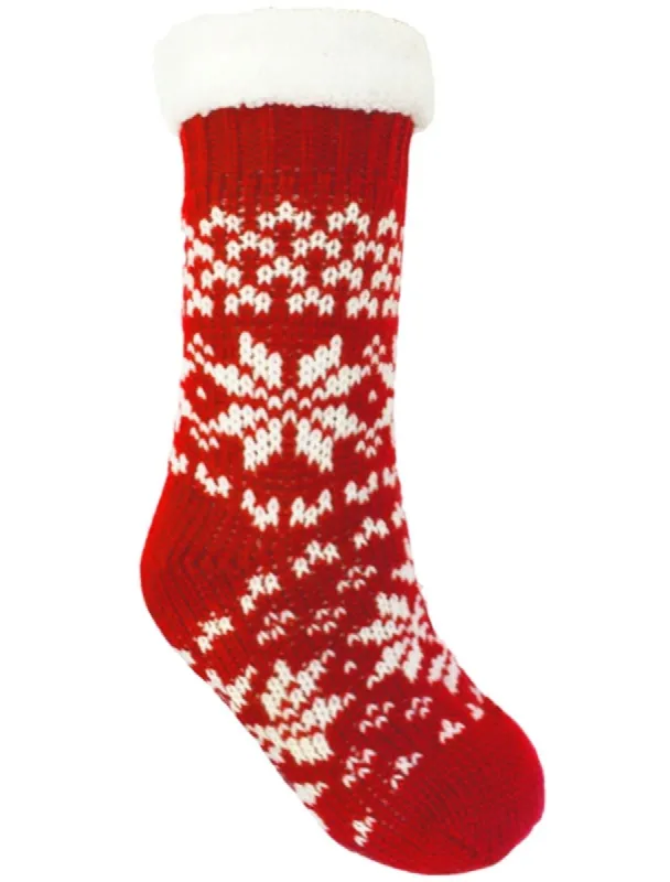 Ladies North Borg Lined Fairisle Knit Slipper Socks in Red sold by Tokyo Laundry