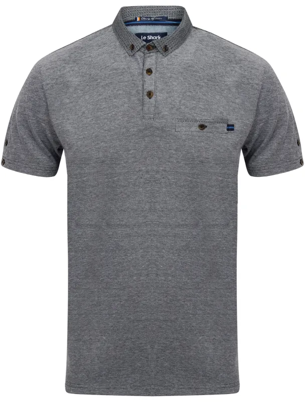 Gavel Pique Polo Shirt with Printed Collar in True Navy - Le Shark made by Tokyo Laundry