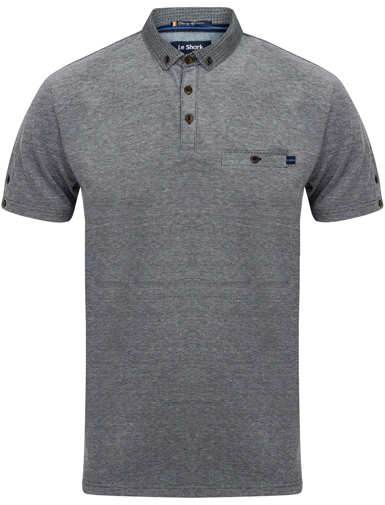 Gavel Pique Polo Shirt with Printed Collar in True Navy - Le Shark sold by Tokyo Laundry