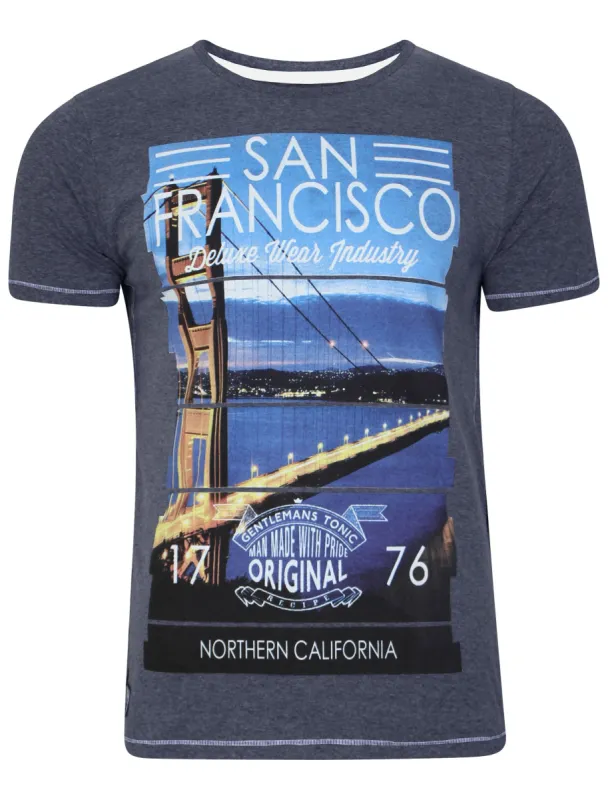 San Fran Motif T-Shirt in Blue Marl - Dissident sold by Tokyo Laundry