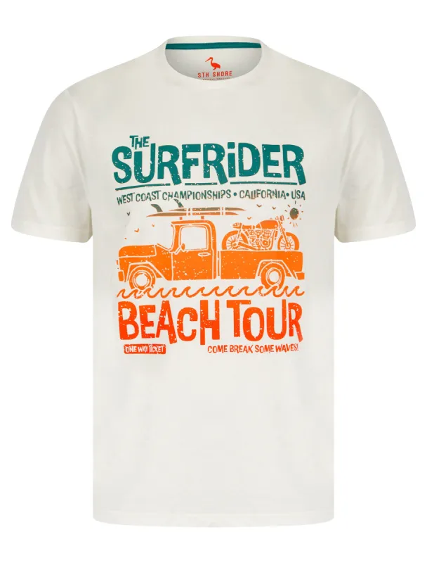 Surfer Van Motif Cotton Jersey T-Shirt in Bright White - South Shore sold by Tokyo Laundry