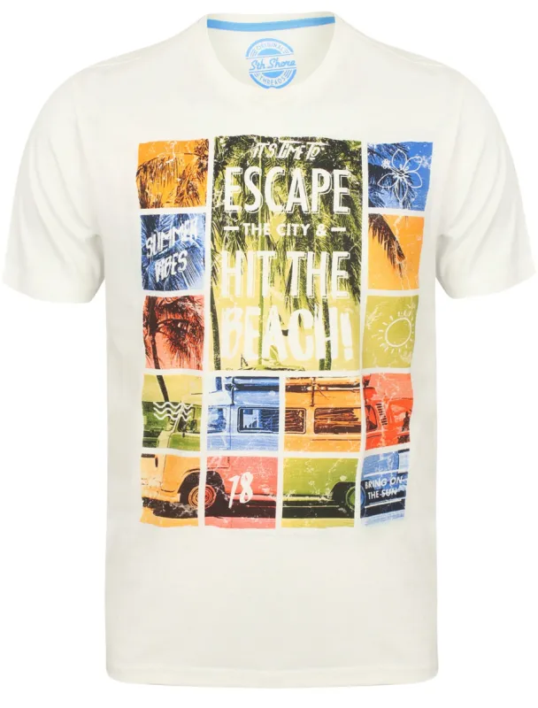 Escape Motif Cotton Crew Neck T-Shirt In Ivory - South Shore sold by Tokyo Laundry
