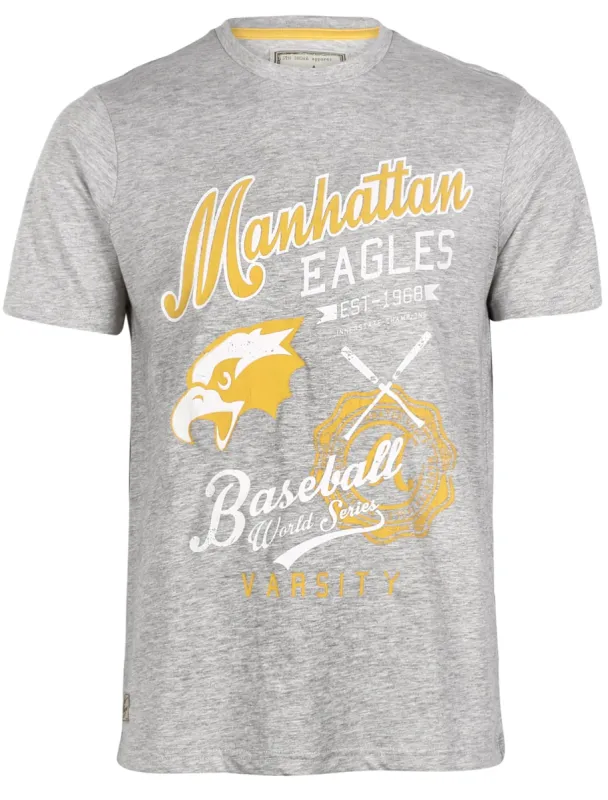 South Shore Baseball Crew Neck T-shirt in Lt Grey Marl sold by Tokyo Laundry