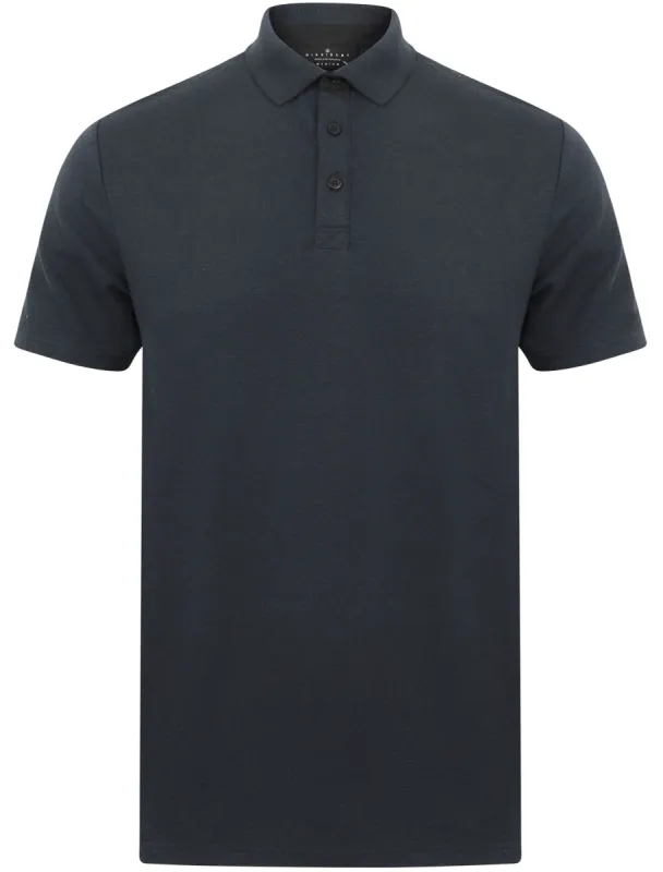 Klaxon Textured Cotton Jersey Polo Shirt in Navy Marl - Dissident sold by Tokyo Laundry