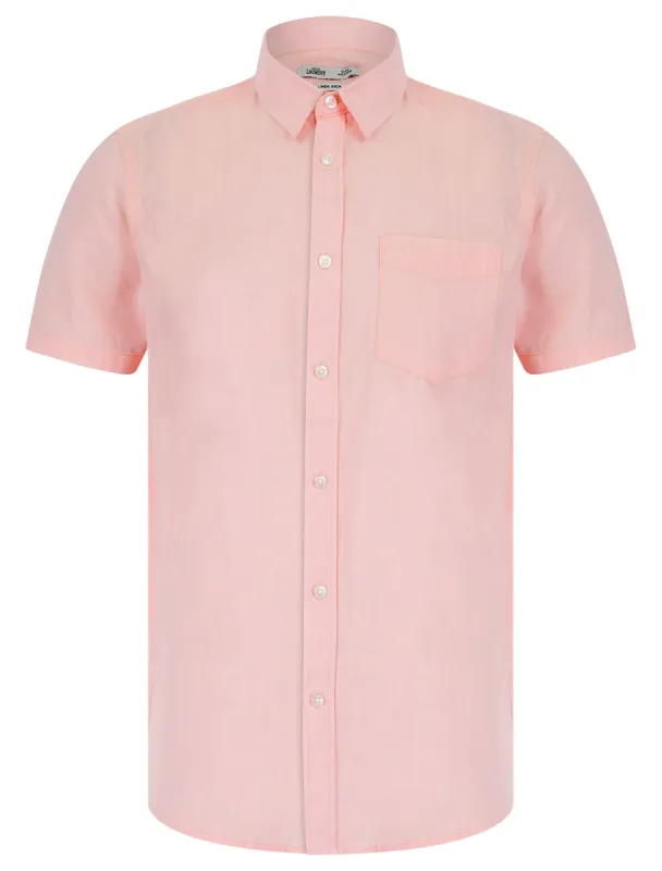 Bertrand Classic Collar Short Sleeve Cotton Linen Shirt in Pink - Tokyo Laundry sold by Tokyo Laundry