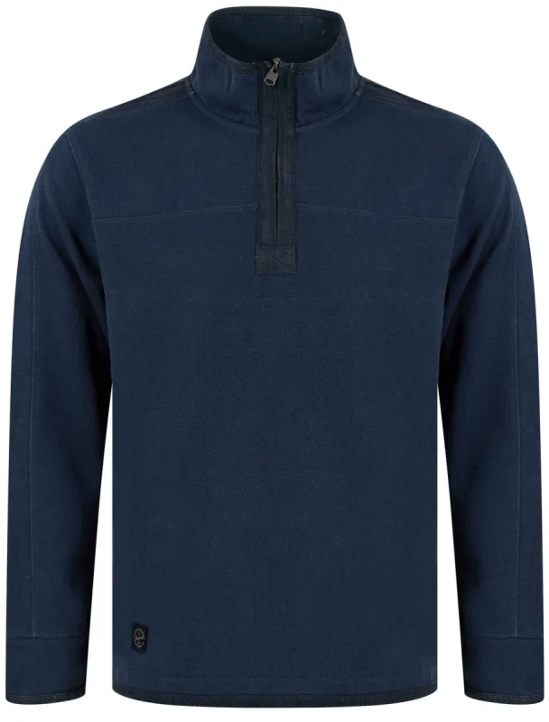 Didsbury Cotton Pique Half Zip Neck Sweater Top in Mood Indigo - Tokyo Laundry made by Tokyo Laundry