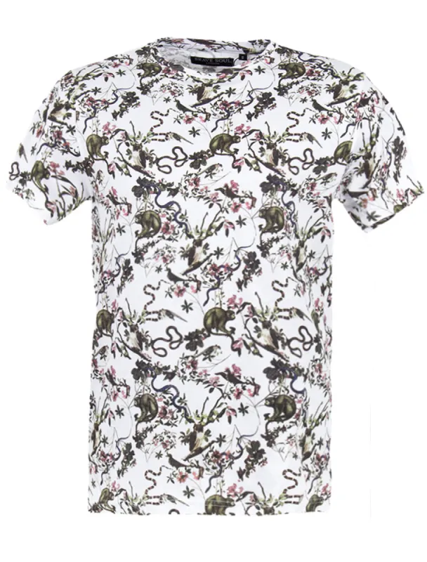 Macaque Print Crew Neck Cotton T-Shirt in White sold by Tokyo Laundry