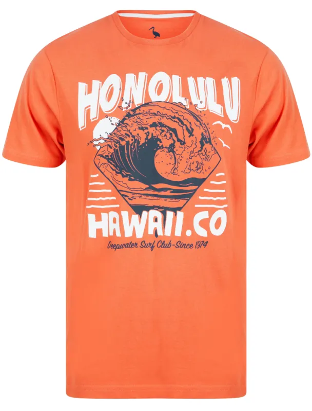 Honolulu Motif Cotton Jersey T-Shirt in Burnt Sienna Red - South Shore sold by Tokyo Laundry