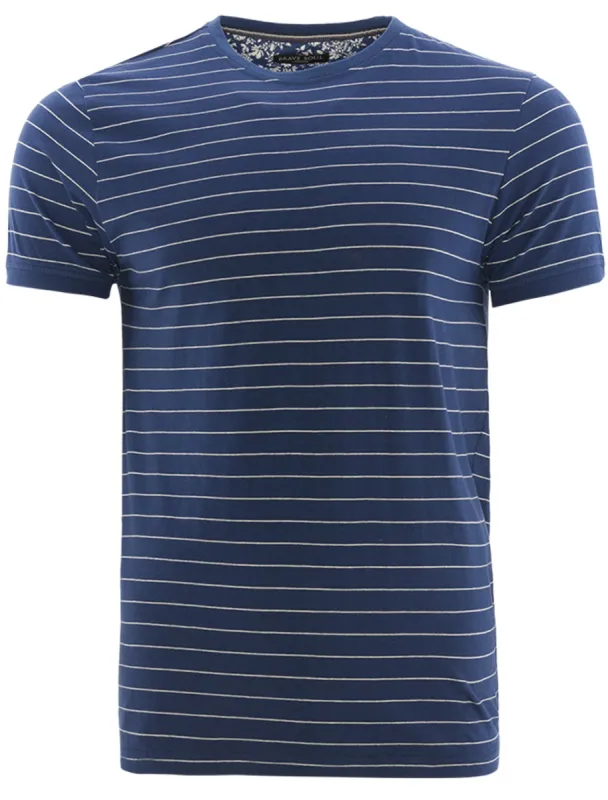 Etamin Striped Crew Neck Cotton T-Shirt In Denim sold by Tokyo Laundry